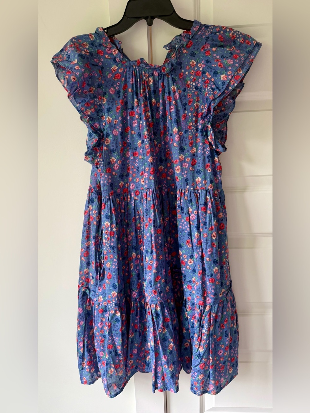 Karlie Blue Floral Tiered Dress with Ruffle Sleeves